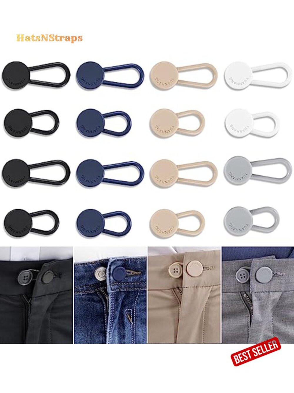 16Pcs Waist Button Extenders for Jeans Pants No Sew 2 Sizes